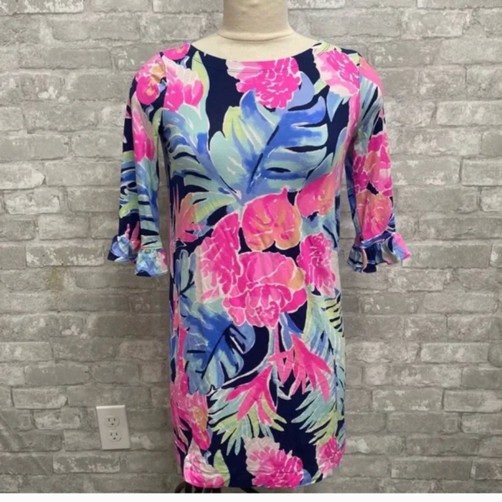 🌺🌺Lilly Pulitzer Sophie Ruffle High Tide Navy Tropicolada Dress🌺🌺 - Picture 3 of 9